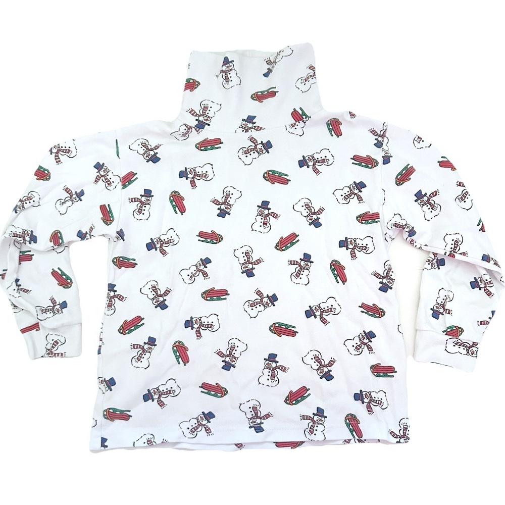 Vintage 1990s Giorgio Sant Angelo Snowman Kids Turtleneck Top Holiday Christmas